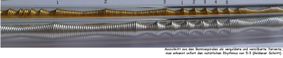 Gold und Silberspiralen im Bormia Bio Quellwassergenerator